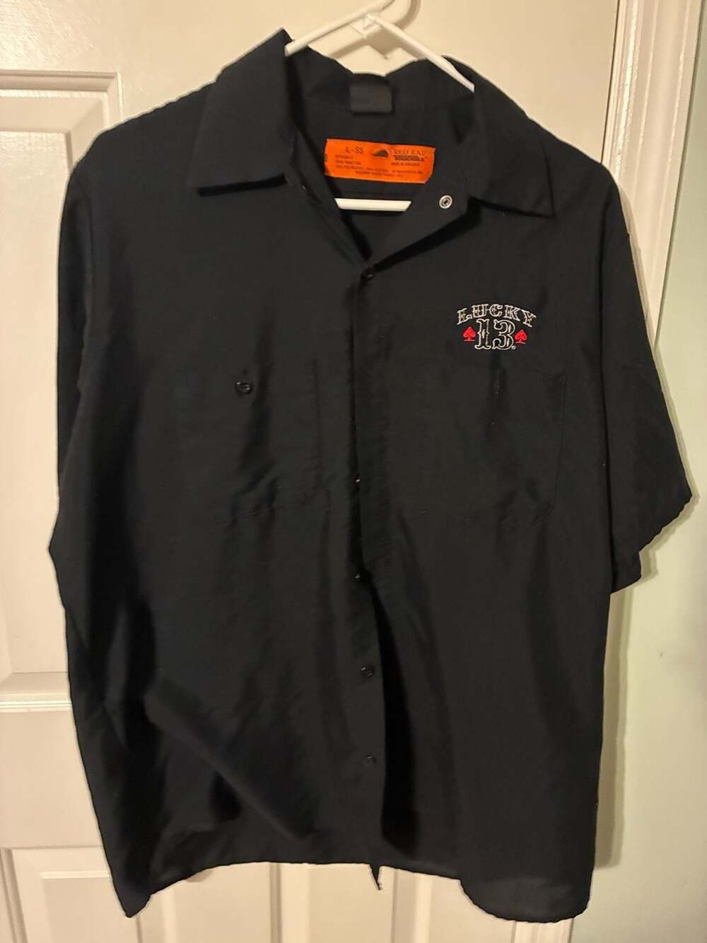 Lucky 13 Red Kap Work Shirt Size L Black Skull Flame